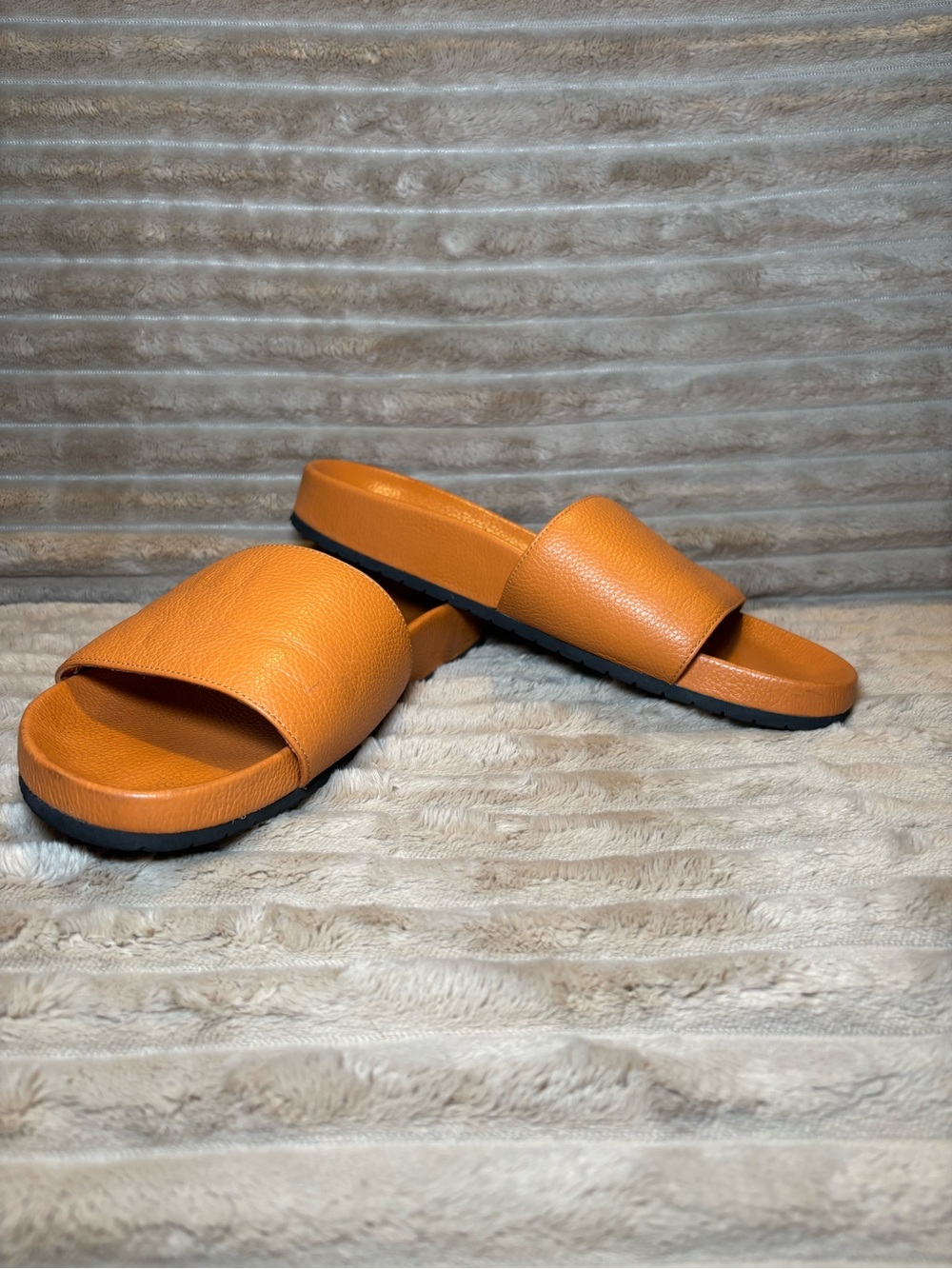 Vince West Coast Orange Leather Slide Sandals